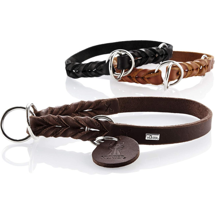 Дресувальний нашийник HUNTER SOLID EDUCATION, колір чорний, особливо міцна шкіра, ручне плетіння, з обмежувальним кільцем, виготовлено в Німеччині, розмір M-L чорний
