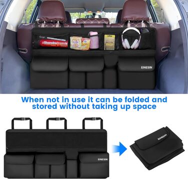 Органайзер для багажника автомобіля, багатофункціональна сумка для зберігання речей з сітчастими кишенями, 9 кишень, чорний, 105x52 см