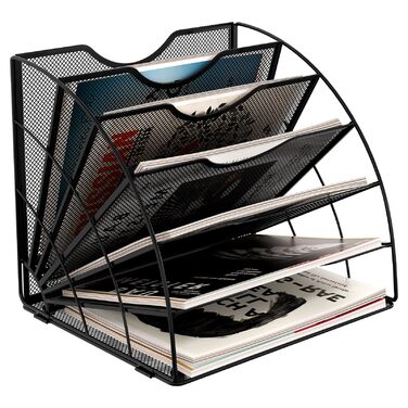 Відділення віялоподібний металевий офісний органайзер A4 Тримач для документів Лоток для файлів Тримач для журналів Лоток для листів Органайзер для паперових журналів, чорний, 6-