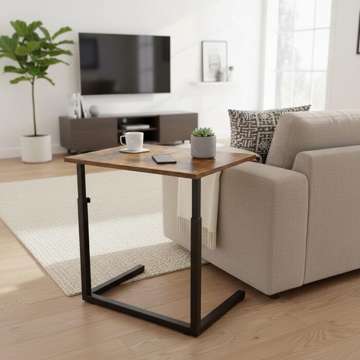 С-подібний журнальний столик для дивана з регульованою висотою, столик для ноутбука для дивана та ліжка, рустикальний коричневий