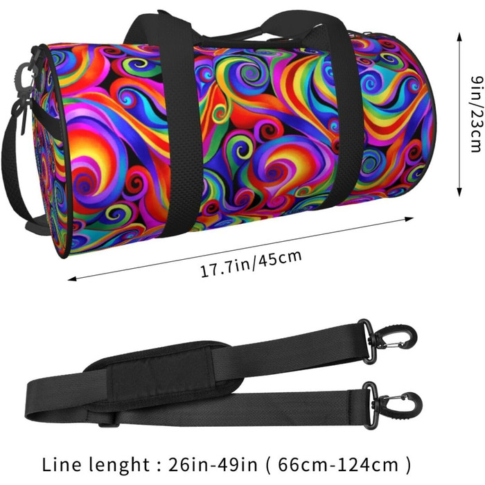Спортивна сумка для подорожей, з принтом метеликів та веселки, чорна, універсальний розмір
