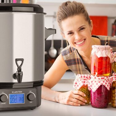 Повністю автоматична машина для консервації, горщик для консервації, електричний, 27 літрів, 2000 Вт, таймер, автоматичне вимкнення, дисплей з відображенням часу та температури, зливний кран, нержавіюча сталь, срібло срібло 27 літрів (цифровий)