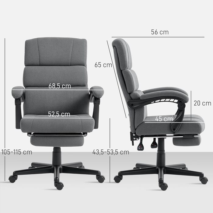 Офісне крісло HOMCOM, ергономічне робоче крісло з підлокітниками та підставкою для ніг, регульоване по висоті поворотне крісло з оксамитовим виглядом, комп&39ютерне крісло, темно-сіре