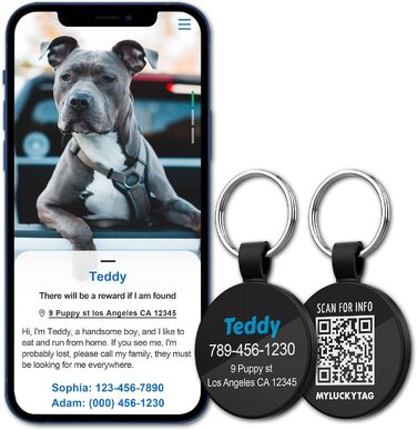 Персоналізовані ідентифікаційні жетони для домашніх тварин MYLUCKYTAG Жетони для собак - Жетони для ідентифікації QR-коду - Онлайн-профіль домашніх тварин - Надсилання сповіщень про місцезнаходження домашніх тварин електронною поштою після сканування