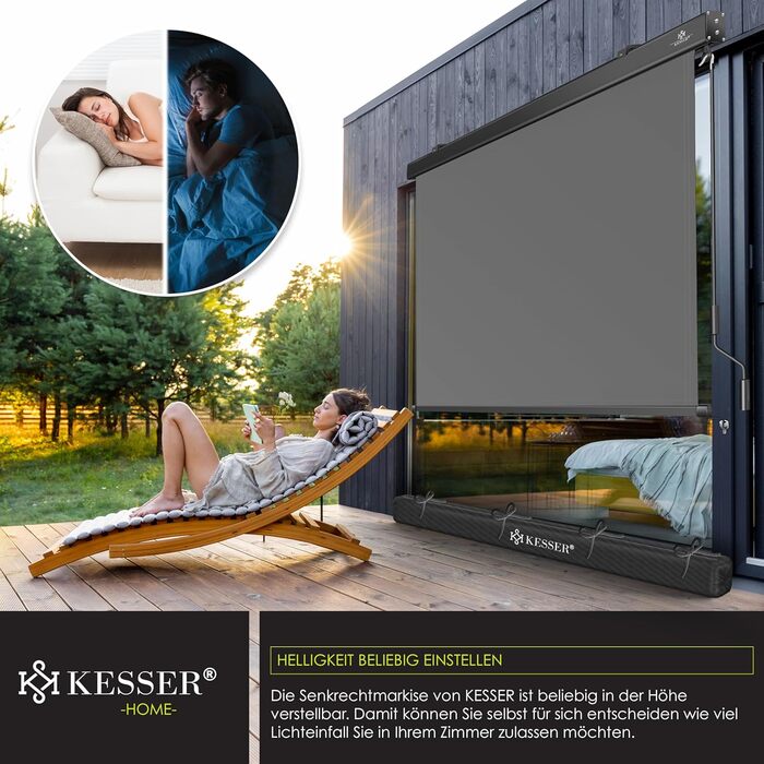 Вертикальна маркізна KESSER 200x250 см Вулична рулонна штора з ручним механізмом, балконна рулонна штора, захист від сонця та приватності, затінення, сонцезахист з ручкою, касетна маркізна, балкон та тераса, вкл. монтажний комплект та кришку, 200 x 250 см