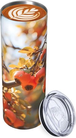 Кухоль з прямою трубочкою, 590 мл, принт хурми, дорожній кухоль, підходить для кемпінгу, офісу та дому