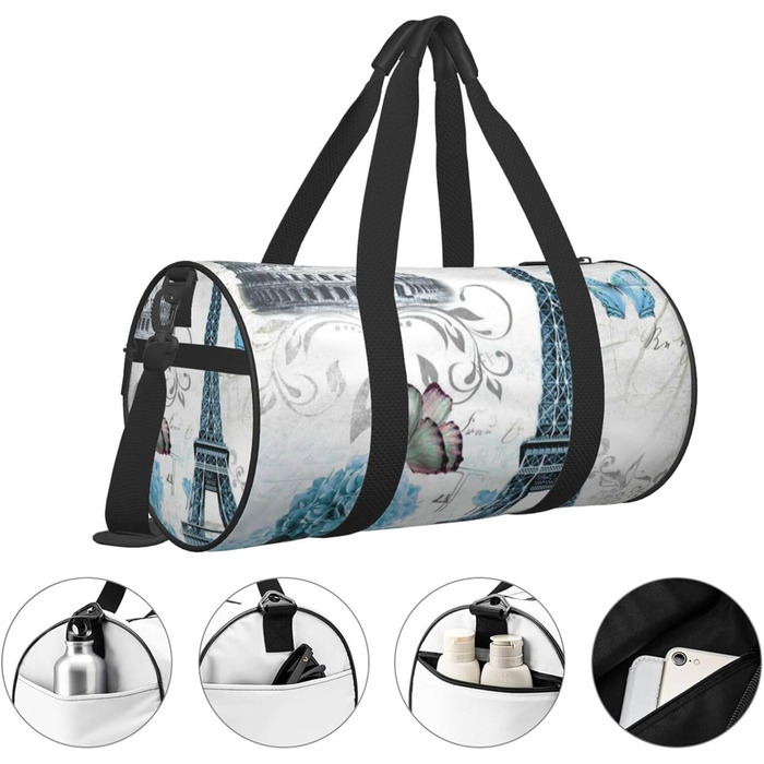 Спортивна сумка для подорожей, стильна з квітковим принтом, дорожня сумка на ніч, чорна, універсальний розмір