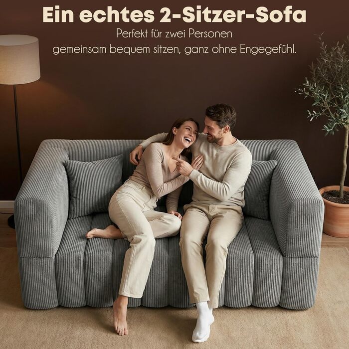 Місний вельветовий диван RUMMY, м&39який безкаркасний диван з піною з ефектом пам&39яті високої щільності, зручний диван для вітальні та спальні, сірий, 2-