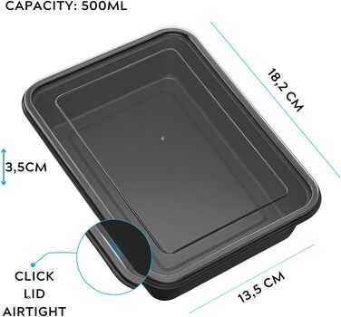 Коробка для зберігання Enpack з кришкою, біла/чорна, 500 мл - Контейнери для делікатесів, придатні для використання в мікрохвильовій печі - Герметичні контейнери для зберігання з кришками, ідеально підходять як органайзер для холодильника, коробка для при