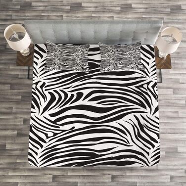 Комплект покривал із зебровим принтом, Дикі зеброві смужки, Комплект з наволочками, Яскраві кольори, для двоспальних ліжок 264 x 220 см, Білий Чорний