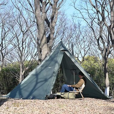 Намет-тіпі з отвором для плити та снігозахисною спідницею, водонепроникний намет-тіпі на 4 особи для сімейного кемпінгу, пірамідальний намет на 4 сезони для походів, активного відпочинку, трекінгу, полювання, риболовлі, зелений
