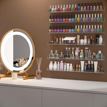 Настінна полиця для лаків для нігтів 61 см, прозора, зі знімною кришкою, набір з 6 шт. , акриловий настінний органайзер, полиці для зберігання лаків для нігтів на 150 пляшечок (60 см), прозора, 61 см