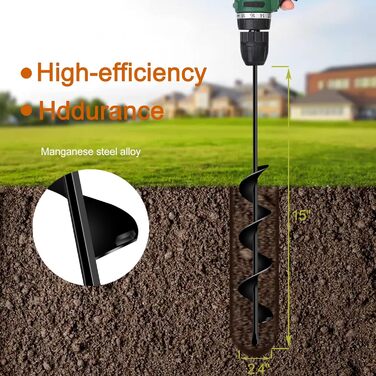 Бурильник для саду Longrun, бур для свердла та шуруповерта, ручний спіральний бур для посадки квітів та кімнатних рослин, 6,7x58 см (23x58 см)