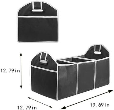 Органайзер для автомобіля, вантажівки, сумка для зберігання речей в авто, складана, 3 відділення, водонепроникний, 50 x 33 x 33 см, аксесуар для подорожей, з антиковзким покриттям для подорожей, кемпінгу, транспортування, чорний