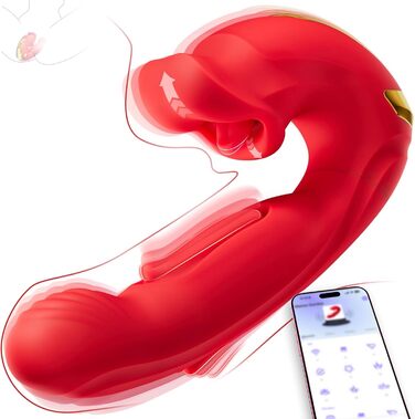 Фалоімітатор-вібратор Naughty Devil для жінок з APP, 5 режимів «язика», 7 режимів вібрації та 7 режимів ударів