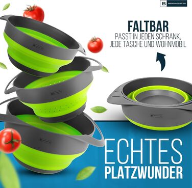 Складаний набір мисок 3-в-1 з ситечком, 1,7 л / 2,8 л, багатофункціональний, можна мити в посудомийній машині, компактний варіант для дому та кухні на природі, антрацитово-зелений