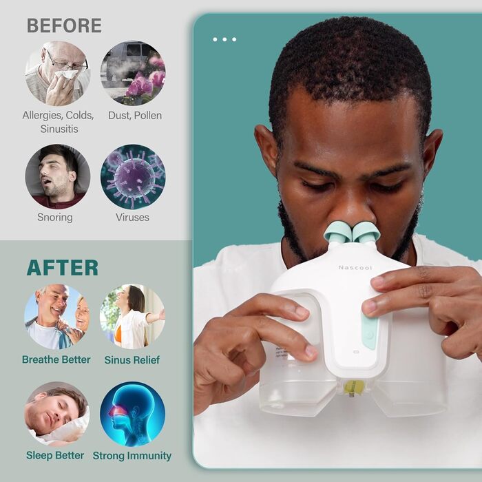 Система іригації носа Електричний іригатор носа Іригатор носа для дорослих Іригатор носа Очищувач носа Іригатор носа для дорослих Полегшення симптомів носових пазух з 50 пакетиками фізіологічного розчину (білий) Білий/Опуклий сад