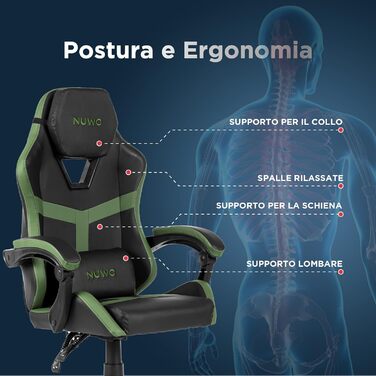 Ергономічне ігрове крісло Nuwo Odin, крісло для ПК, ігрове крісло, офісне крісло, м&39які підлокітники, регульована спинка та висота, поперекова підтримка та підголівник, 120 кг, військово-зелений, військово-зелена серія Odin