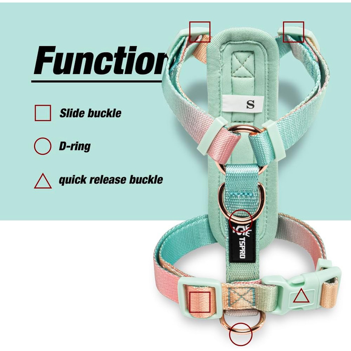 Шлейка для собак Tspro для маленьких порід, анти-тягнуча, легка, регульована, градієнтна (жовто-зелена, розмір 1). Розмір 1 (шия 30,547,5 см, груди 32,356 см). Градієнт жовто-зеленого кольору.