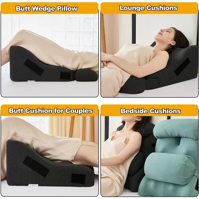 Сіра, 3, Секс-подушка для пар, Клиноподібна подушка для ліжка з функцією підтримки, Поперекова подушка для сексу, Секс-подушка для жінок, Чиста піна з ефектом пам&39яті, Підходить для пар у різних положеннях сидіння, 3 сірих