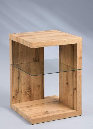 Приставний столик/тумбочка колекції M2 Domingo Сучасний дизайн МДФ з декором дикого дуба Додаткове місце для зберігання Безпечне скло, 40x40x60 см Універсальне використання Domingo 1