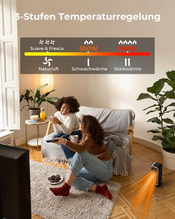 Енергозберігаючий, невеликий, тихий електричний обігрівач - керамічний PTC швидкого нагріву потужністю 900 Вт, 3-швидкісний кнопковий настільний обігрівач із захистом від перекидання для офісу, спальні, ванної кімнати, чорний