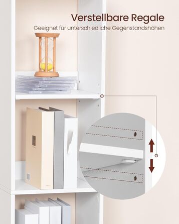 Книжкова полиця Hzuaneri, 6-ярусна книжкова шафа, кубічна полиця, сучасна відкрита дерев&39яна полиця, полиці для зберігання та демонстрації для вітальні, домашнього офісу, спальні, біла BC09603 шт. Білий 24 x 30 x 183 см