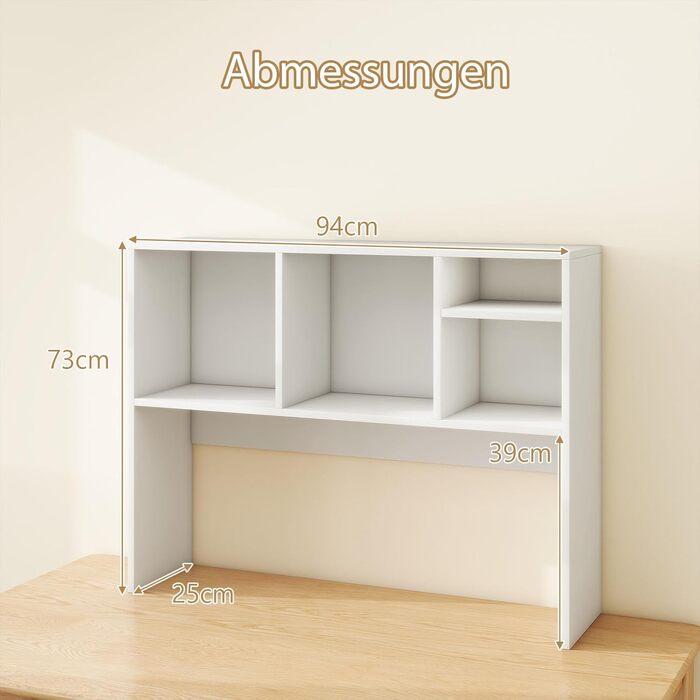 Настільна полиця, Настільна полиця з 4 відкритими полицями, Книжкова полиця, Настільний органайзер для навчання та офісу, 94 x 25 x 73 см (Білий)