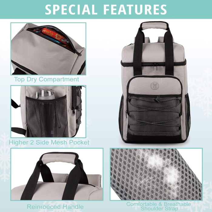 Рюкзак-холодильник з м&39якою ручкою для перенесення, легкий та утеплений, герметичний, великої місткості ідеально підходить для жінок та чоловіків для пляжу, кемпінгу, пікніків, риболовлі та походів, сірий