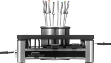 На 8 осіб, раклет фондю комбо, електричний, контроль температури, освітлення, 1800 Вт, компактний, матовий з нержавіючої сталі, 3in1 Gourmet Station
