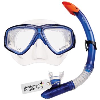 Набір для підводного плавання La Gomera Pro для дорослих - Розроблено в Німеччині Професійний 2-елементний набір для дайвінгу (маска для підводного плавання з двома лінзами, окуляри для підводного плавання, суха трубка та сумка) із захисними лінзами синьо