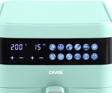 Аерофритюрниця DMS XXXL 7 літрів Фритюрниця Духова шафа Гриль з гарячим повітрям Кухонна плита Без жиру та олії включаючи 10 програм і цифровий сенсорний дисплей Таймер HFG-7 (зелений)