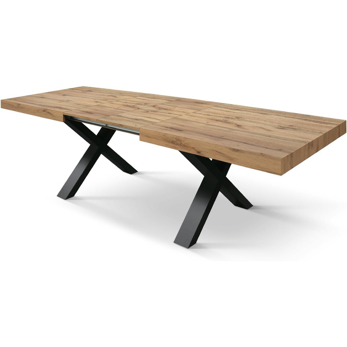 Розсувний стіл Elisa, Стіл для вітальні або кухні, Схрещені ніжки X Чорний, Зроблено в Італії, Рустикальний дуб, 160x90x76 см - id1997 160x90x76 Чорна основа Рустикальний дуб