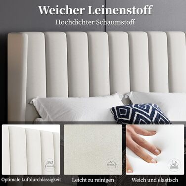 Ліжко Yaheetech з м&39яким каркасом 140 x 200 см, міцне двоспальне ліжко, сімейне ліжко, м&39який каркас ліжка, ліжко з місцем для зберігання, для спальні, гостьова кімната, бежевий колір, бежевий 140 x 200 см