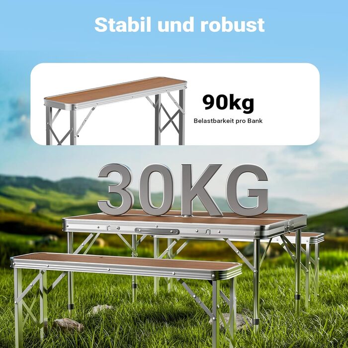 Стіл-валіза Wiltec з 2 лавками, дерев&39яний дизайн, алюміній, 90x66x70 см, розкладний кемпінговий стіл, група сидінь, кемпінгові меблі, вуличний кемпінговий стіл, складаний, 90 x 66 x 70 см