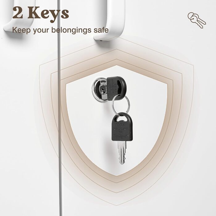 Шафа для документів, шафа для зберігання із замком, сталева шафа, сталева шафка, багатоцільова шафа, металева шафа з 2 дверима для офісу, дому, гаража, спортзалу, школи, 170x78x39 см, білий