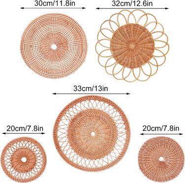 Плетені підвісні кошики, декор стін з ротанга, плетені кошики, настінні кошики в стилі бохо для прикраси стін, плетені кошики для декору стін, декоративні настінні кошики, 5 шт.