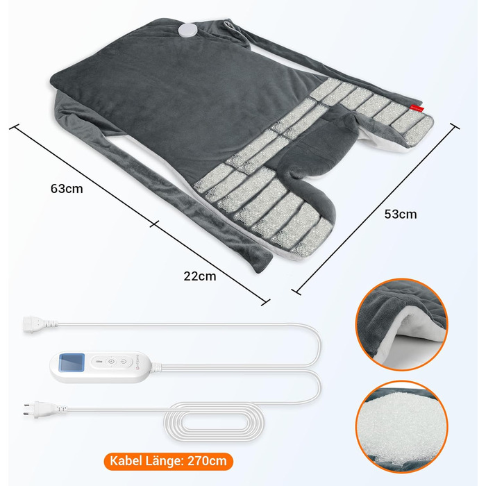 Грілка Comfytemp з обтяженням для спини, плечей та шиї з 9 режимами нагрівання, 0,5-9 годин, автоматичне вимкнення, 1,1 кг, грілка для спини, грілка для шиї, грілка, подарунки для мам, жінок, мам, тат, сіра, 53x85 см