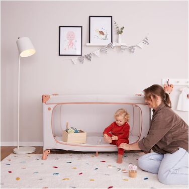 Дитяче дорожнє ліжечко з сумкою для перенесення - Великий отвір для гри - Компактно складається - Дитяче дорожнє ліжечко для малюків від народження до 15 кг Dream N Play Plus Dusty Blue