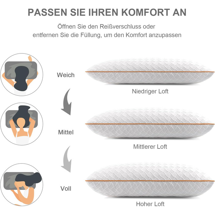 Подушка 40x80 см (комплект з 2 шт.), подушка з піни з ефектом пам&39яті - наповнювач для сну, регульована по висоті подушка з блискавкою, знімна/пральна наволочка 40 x 80 см 2