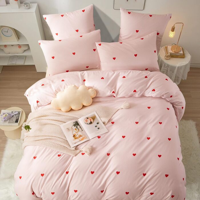 Постільна білизна Lanqinglv 135x200 для дівчаток рожеве серце в смужку дитяча постільна білизна з мікрофібри, комплект постільної