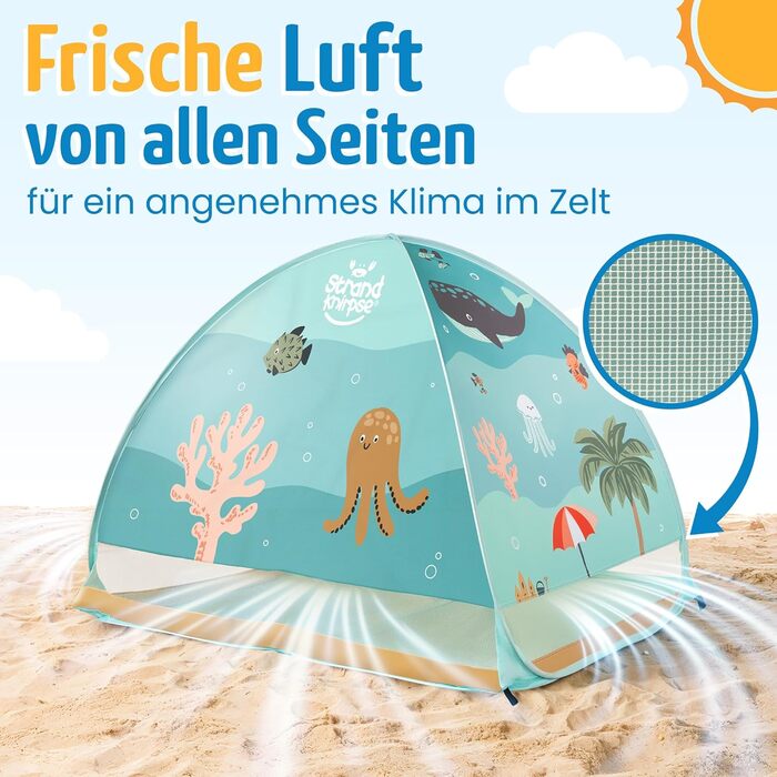 Пляжний намет із захистом від ультрафіолету 50 для дітей, немовлят та малюків розкладний пляжний намет із вітрозахисною плівкою, сумкою для перенесення та кілочками сонцезахисний тент, малий (UnderwaterLife)