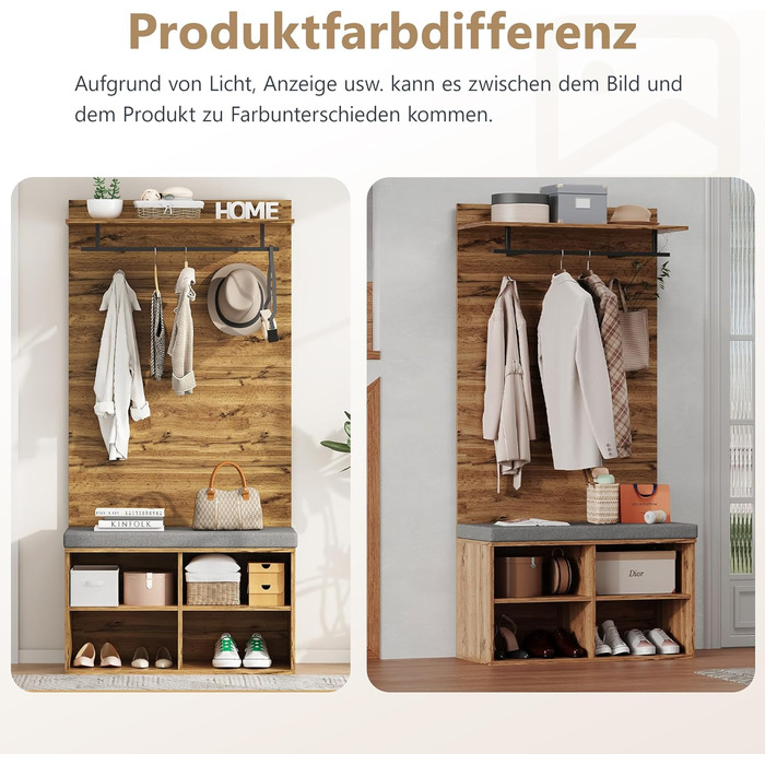 Шафа для одягу Ymkua настінна, шафа для передпокою з лавкою для взуття та подушками, шафа для одягу з вішалкою для одягу та регуль