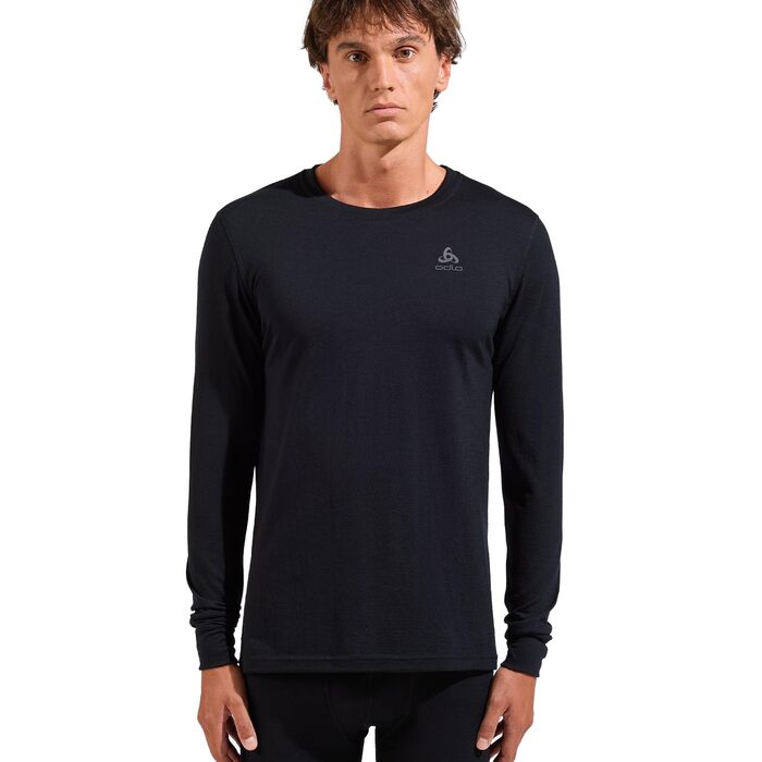 Термобілизна Odlo з мериносової вовни для чоловіків 200 Білизна з мериносової вовни Термосорочка з довгими рукавами Термосорочка з довгими рукавами та круглим вирізом Чоловіча, чорного кольору, XL