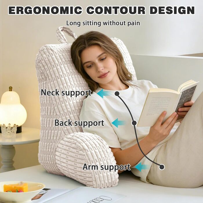 Подушка для читання для ліжка та дивана, подушка для підтримки спини, подушка для читання з підлокітником, диван для дорослих з подушкою для спинки, подушка сидіння з підлокітником, підходить для читання, ігор для мобільних телефонів, відеоігор, перегляду