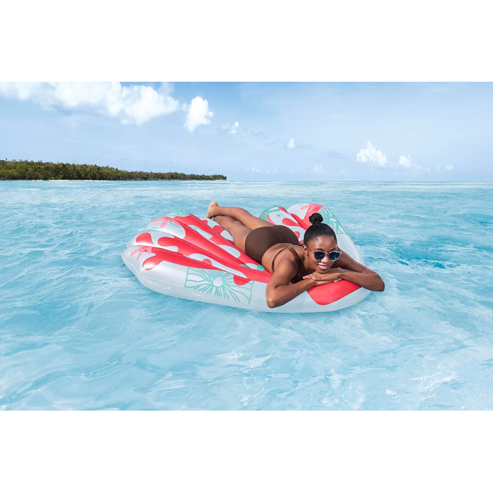 Надувний матрац Bestway Coral, 143 x 139 x 19 см, 1 особа, міцний ПВХ, 2 повітряні камери, запобіжні клапани, яскравий кораловий дизайн, у комплекті латка для ремонту