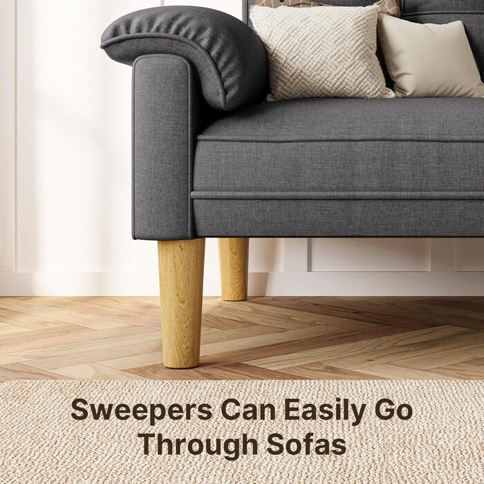 Місний диван Xbro, невеликий 2-місний диван з підлокітником та бічною кишенею, сучасний тканинний диван для вітальні, квартири, офісу, легке складання, 144 x 77 x 77 см, темно-сірий, 2-