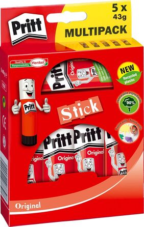 Клей-олівець Pritt 5 x 43 г, прозорий, клей без розчинника (3,)