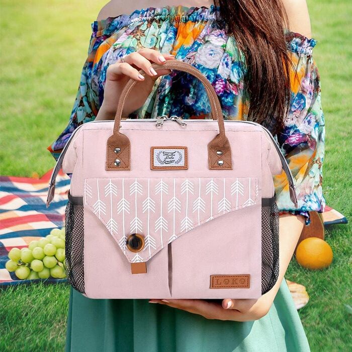 Жіноча сумка-холодильник Lekesky для ланчу, ізольована, герметична, з широким отвором, 11 л, рожева