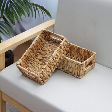Плетені кошики-органайзери YAHUAN з водяного гіацинта, прямокутні кошики з верби з інтегрованими ручками, невеликі кошики для зберігання на полицях, кухня, косметика, туалетний папір (водяний гіацинт, 2 шт.)